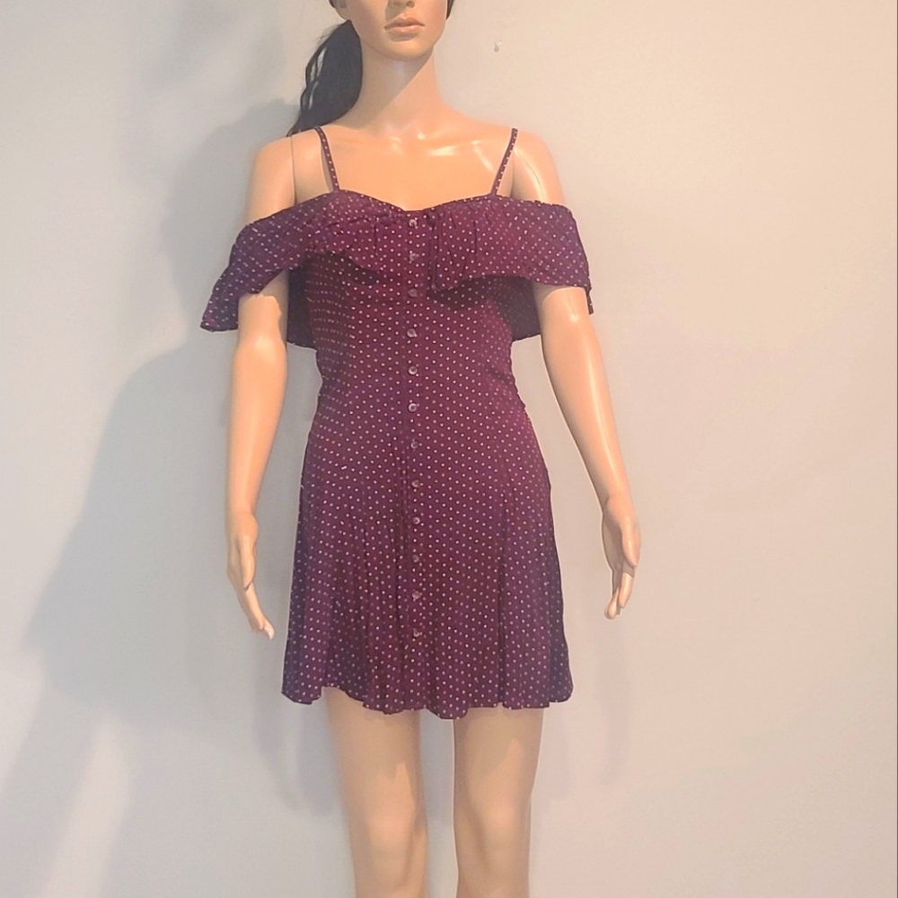 American eagle burgundy polka dot dress